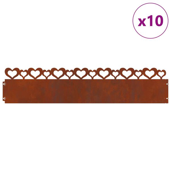 vidaXL Lawn Edgings 10 pcs Rusty 103 x 0.05 x 22 cm Weathering Steel
