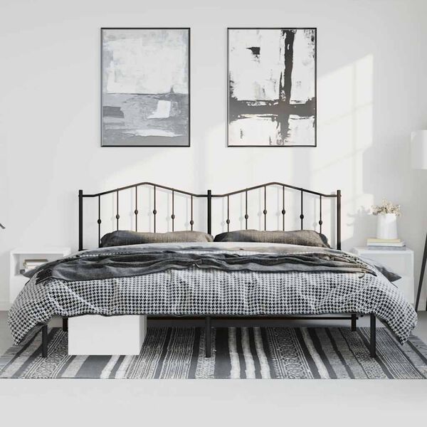 vidaXL Metal Bed Frame without Mattress with Headboard Black 183x213cm