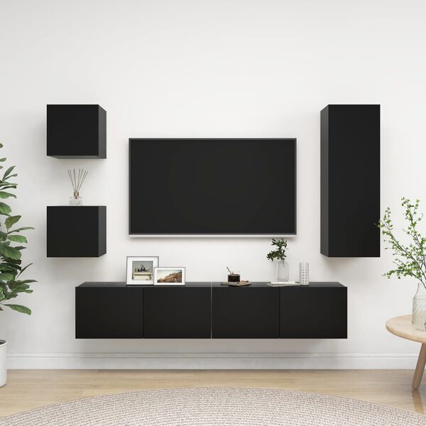 vidaXL 5 Piece TV Cabinet Set Black Engineered Wood