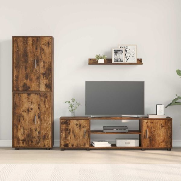 vidaXL TV Cabinet Set Wall-mounted 4 pcs Somoked Oak Engineered wood