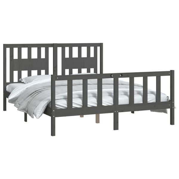vidaXL Bed Frame without Mattress Grey Solid Wood Pine King Size
