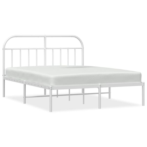 vidaXL Metal Bed Frame without Mattress with Headboard White 140x200cm