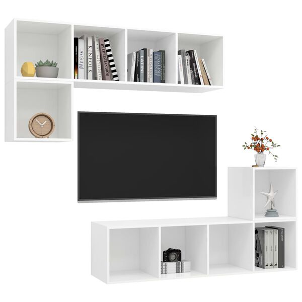 vidaXL 4 Piece TV Cabinet Set White Engineered Wood