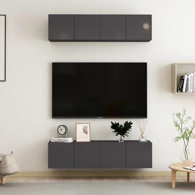 vidaXL TV Cabinets 4 pcs High Gloss Grey 60x30x30 cm Engineered Wood