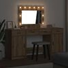 vidaXL Dressing Table with Mirror Lights 3 pcs Brown Engineered Wood