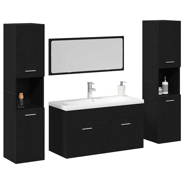 vidaXL Bathroom Furniture Set 4 pcs Black Oak 30 x 30 x 130 cm