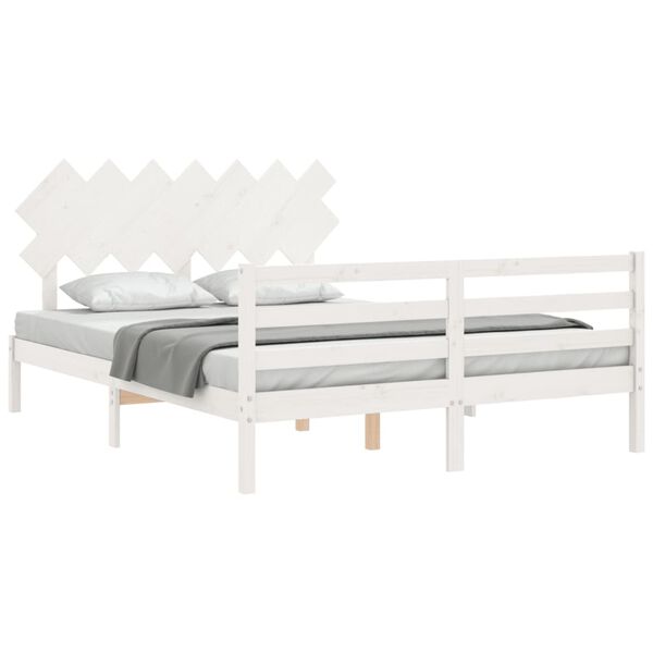 vidaXL Bed Frame without Mattress White King Size Solid Wood