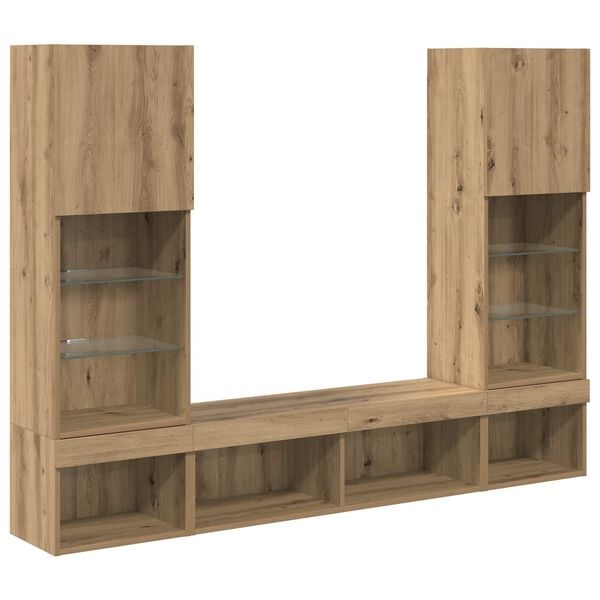 vidaXL TV Wall Units with LED 5 pcs Artisan Oak Engineered Wood