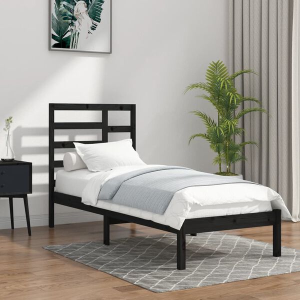 vidaXL Bed Frame without Mattress Black Solid Wood 100x200 cm