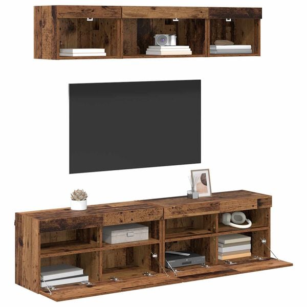 vidaXL TV Wall Units with LED with LED 5 pcs Old Wood 80 x 30 x 40 cm