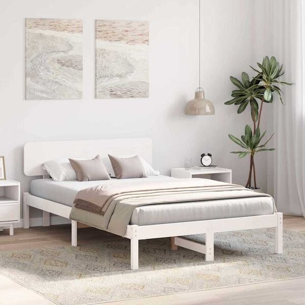 vidaXL Bed Frame with Headboard White 120 x 190 cm Solid Pine Wood