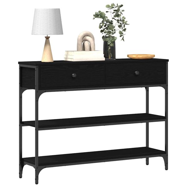 vidaXL Console Table Black Oak 100 x 25 x 75 cm Engineered Wood