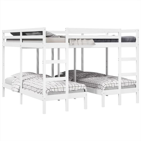 vidaXL Triple Bunk Bed Frame White 200x200/80x200 cm Solid Wood Pine