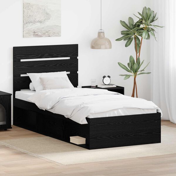 vidaXL Bed Frame with Headboard Black 90 x 190 cm Solid Pine Wood