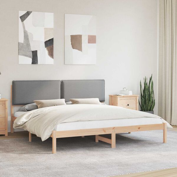 vidaXL Bed Frame with Upholstered Headboard Light Grey 180 x 200 cm