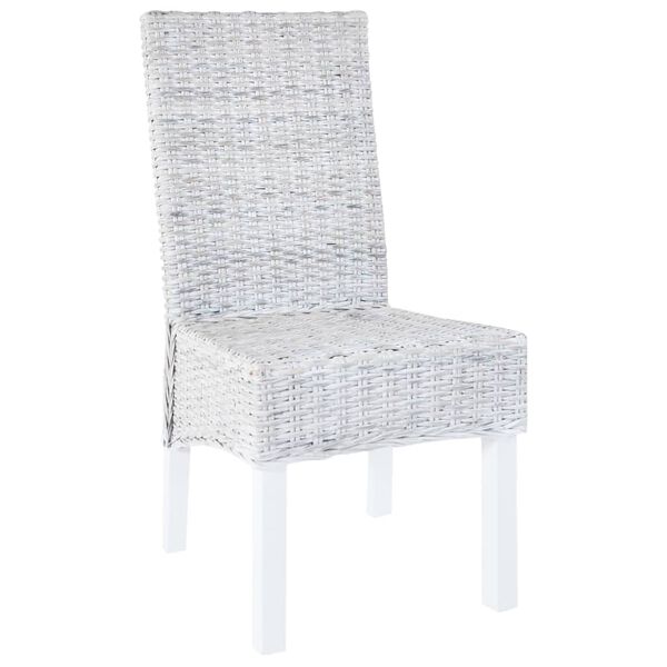 vidaXL Dining Chairs 4 pcs White Kubu Rattan and Mango Wood