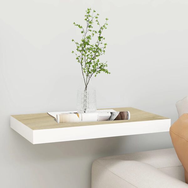 vidaXL Floating Wall Shelf Oak and White 40x23x3.8 cm MDF