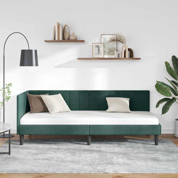 vidaXL Corner Bed Frame Dark Green 80 cm x 200 cm Velvet