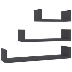 vidaXL Wall Display Shelf 3 pcs Grey Engineered Wood