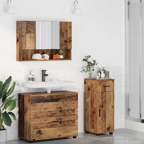 vidaXL Bathroom Furniture Set 3 pcs Old Wood Engineered Wood and Metal