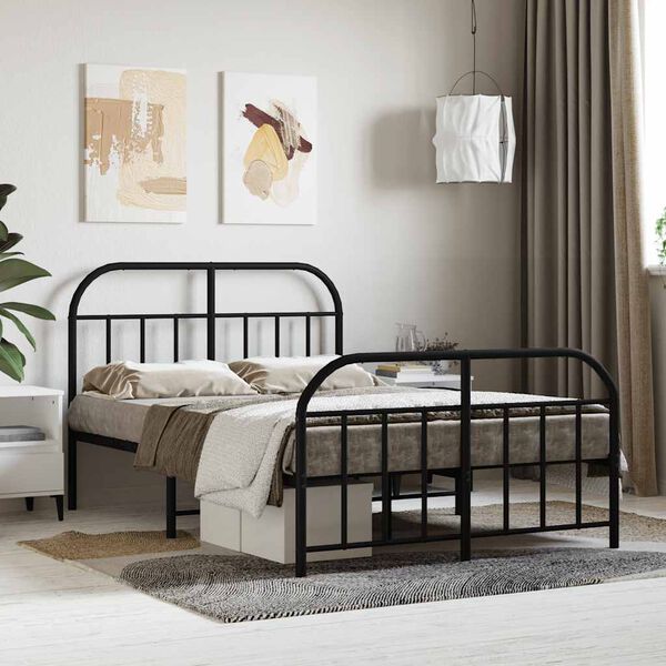 vidaXL Metal Bed Frame without Mattress with Footboard Black 120x190cm
