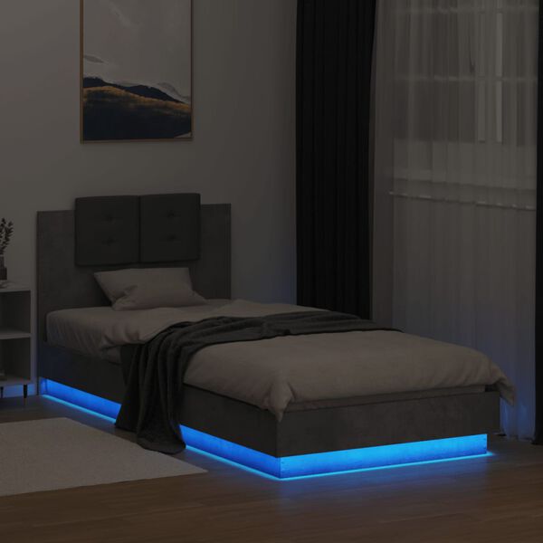 vidaXL Bed Frame with LED without Mattress Concrete Grey 90x200 cm