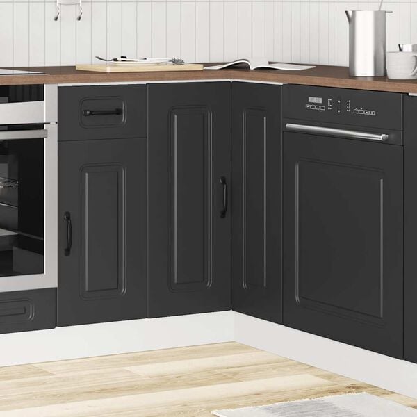 vidaXL Kitchen Corner Base Cabinet Kalmar Black Engineered Wood