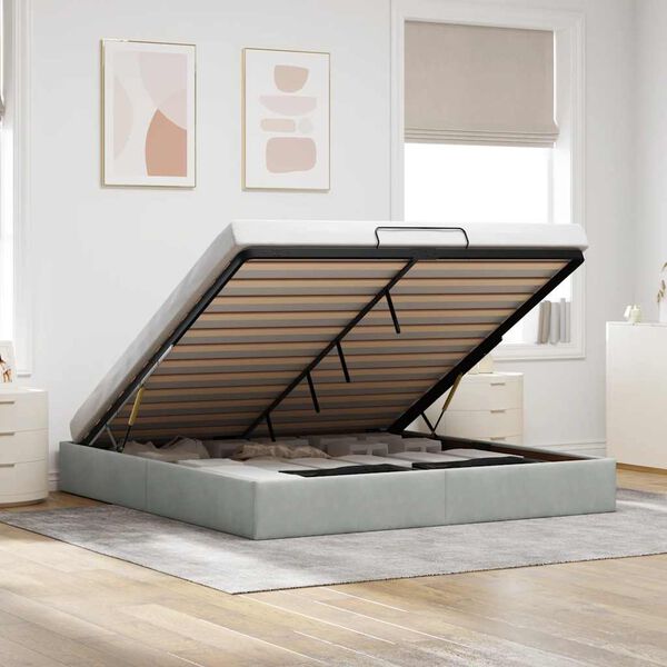 vidaXL Ottoman Bed Frame No Mattress Light Grey Super King Velvet