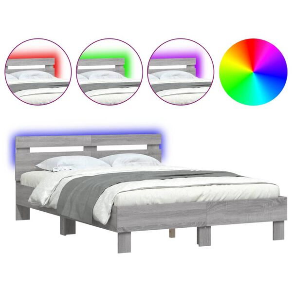 vidaXL Bed Frame with LED without Mattress Grey Sonoma 120x200 cm