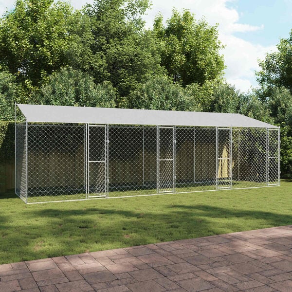 vidaXL Dog Cage with Roof Silver 800 x 200 x 258 cm Steel and PE