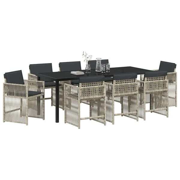 vidaXL Garden Dining Set 9 pcs Light Grey Powder-Coated Steel
