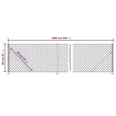 vidaXL Chain Link Fence with Flange Silver 0.8x10 m