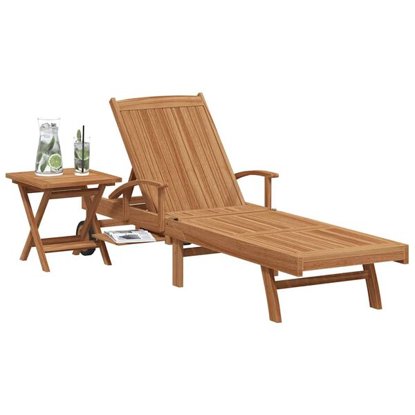 vidaXL Sun lounger Folding with Cushion 2 pcs Brown Solid Teak Wood