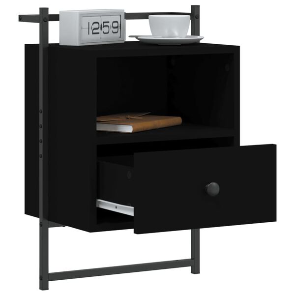 vidaXL Bedside Cabinets Wall-mounted 2 pcs Black 40x30x61 cm Engineered Wood