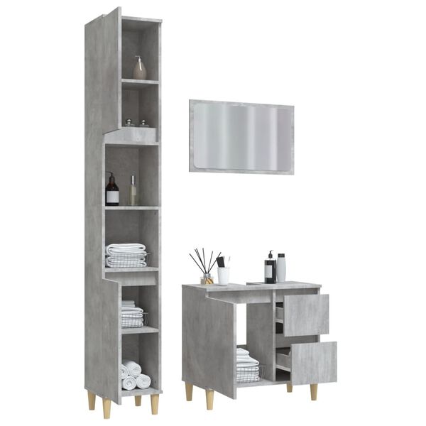 vidaXL 3 Piece Bathroom Furniture Set Concrete Grey Engineered Wood