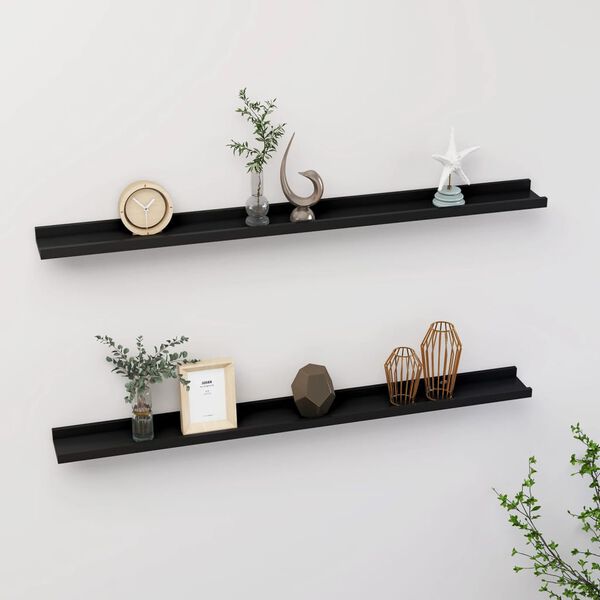 vidaXL Wall Shelves 2 pcs Black 100x9x3 cm