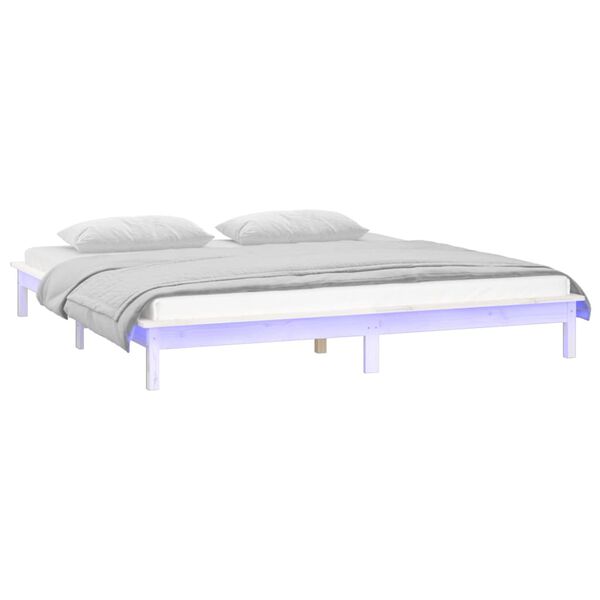 vidaXL LED Bed Frame without Mattress White 160x200 cm Solid Wood