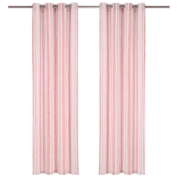 vidaXL Curtains with Metal Rings 2 pcs Cotton 140x225 cm Pink Stripe