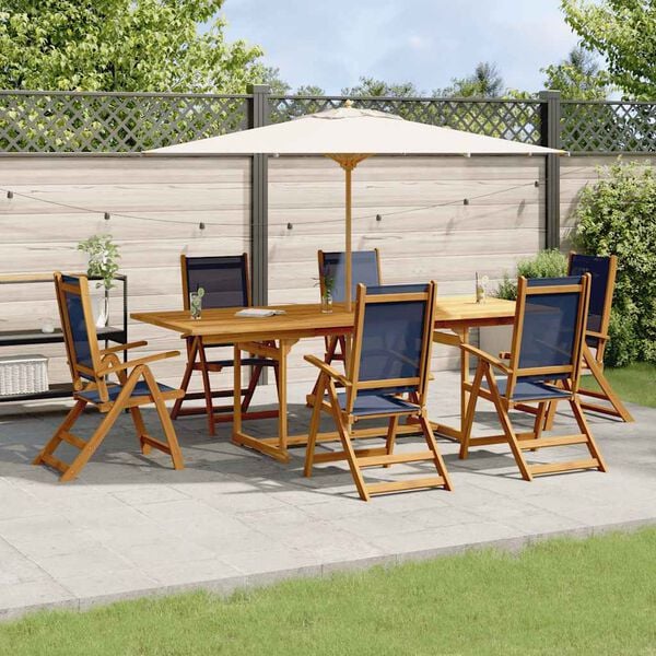 vidaXL 7 Piece Garden Dining Set Solid Wood Acacia and Textilene