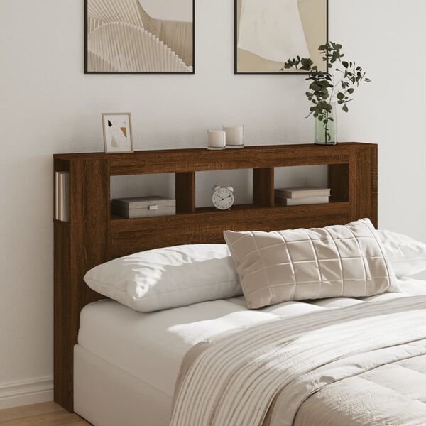 vidaXL LED Headboard Brown Oak 160x18.5x103.5 cm Engineered Wood