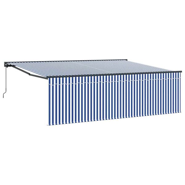 vidaXL Retractable Awning Manual Blue and White 400 x 300 cm