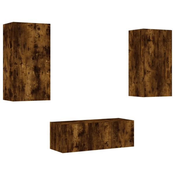 vidaXL 4 Piece TV Wall Units with LED Smoked Oak Engineered Wood