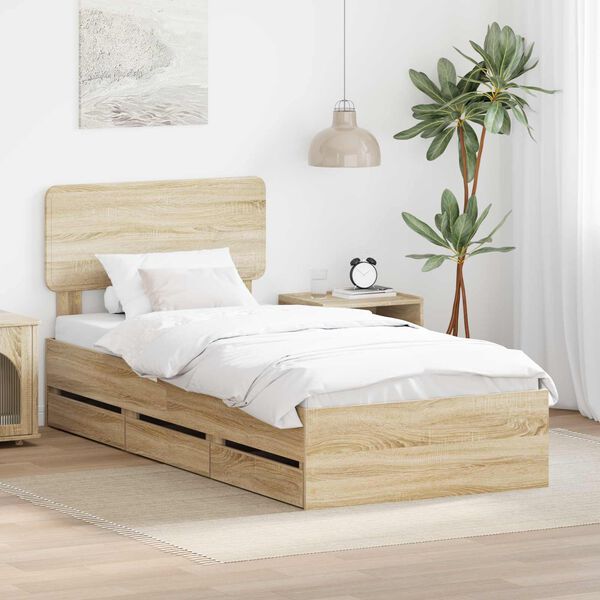 vidaXL Bed Frame with Headboard Sonoma Oak 75 x 190 cm Engineered Wood
