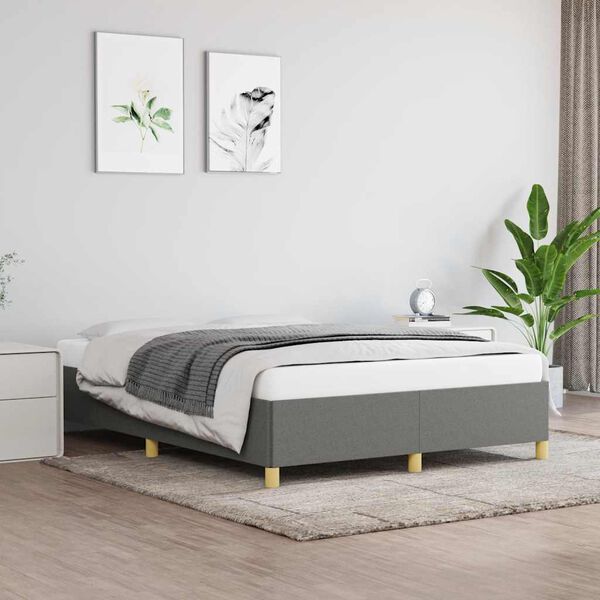 vidaXL Bed Frame without Mattress Dark Grey 135x190 cm Double Double Fabric