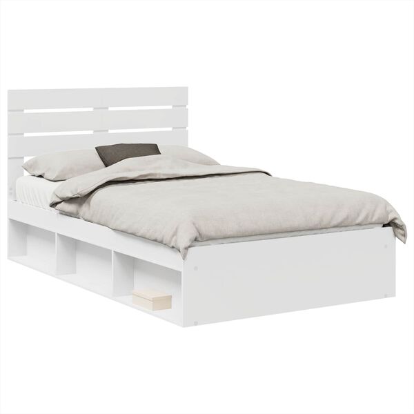 vidaXL Bed Frame with Headboard White 135 x 190 cm Solid Pine Wood