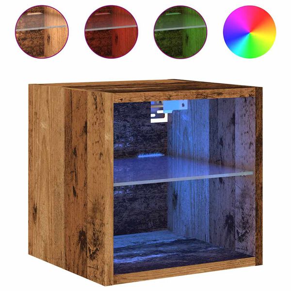 vidaXL TV Wall Cabinet with LED Lights Old Wood 30x28.5x30 cm