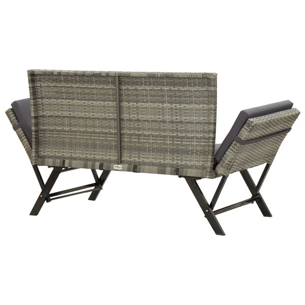 vidaXL Garden Bench with Cushions Grey 176 cm Poly Rattan