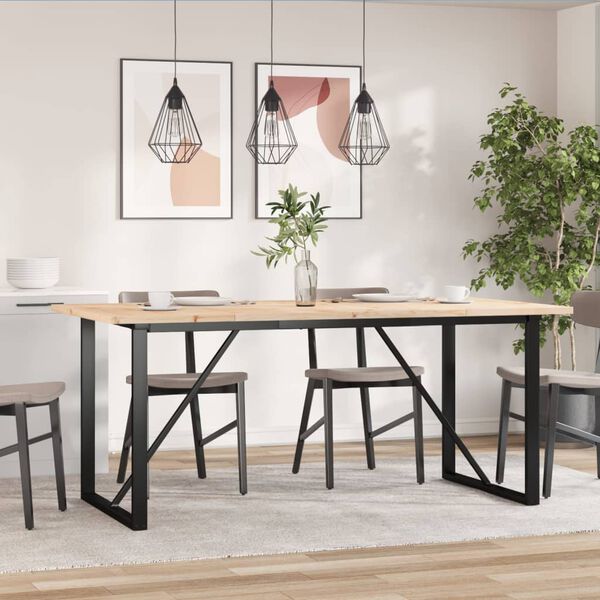 vidaXL Dining Table O-Frame 180x90x75.5 cm Solid Wood Pine and Steel
