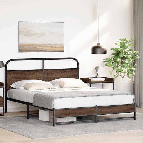 vidaXL Metal Bed Frame without Mattress Brown Oak 160x200 cm