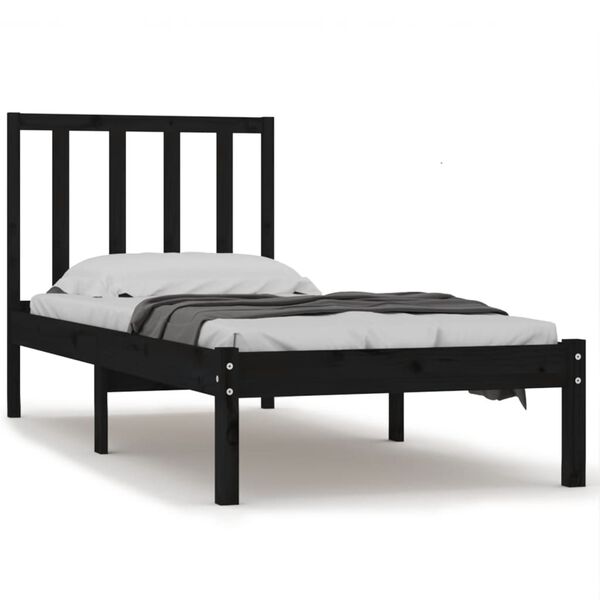 vidaXL Bed Frame without Mattress Black 75x190 cm Small Single Solid Wood Pine